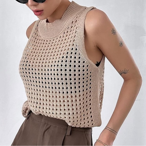 Hollow out knit crochet mock neck top - Picture 5 of 6